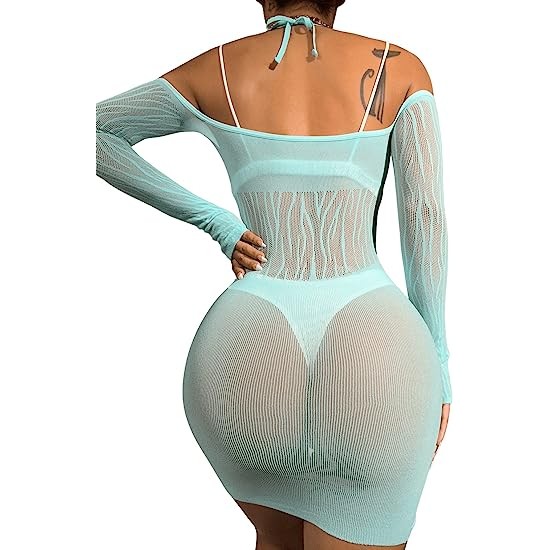 Women's Sheer Fishnet Cold Shoulder Cut Out Dresses