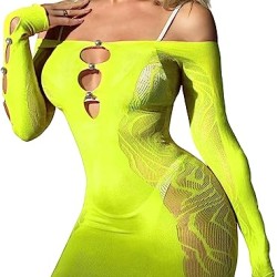 Women's Sheer Fishnet Cold Shoulder Cut Out Cover Up Sun Dresses