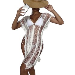 Boho Crochet Tassel Knit Swimsuit Split Cover Up Dress