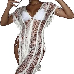 Boho Crochet Tassel Knit Swimsuit Split Cover Up Dress