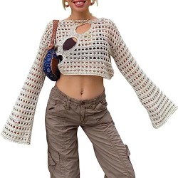 Women Crochet Knit Fishnet Crop Top