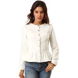 Collarless Round Neck Button Down Cropped Ruffle Hem Jacket