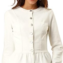 Collarless Round Neck Button Down Cropped Ruffle Hem Jacket