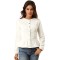 Collarless Round Neck Button Down Cropped Ruffle Hem Jacket