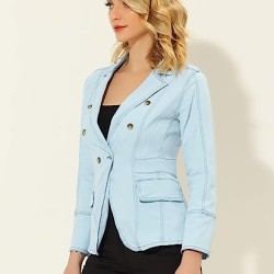 Women's Lapel Long Sleeve Work Denim Blazer