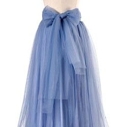 Tulle Skirt Floor Length A Line with Bowknot Belt High Waisted