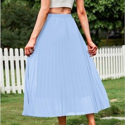 Women's Floral Printed Chiffon Elastic High Waist Pleated Long Maxi Skirt