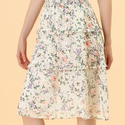 Women's Floral Skirts Smocked Elastic Waist Skirt