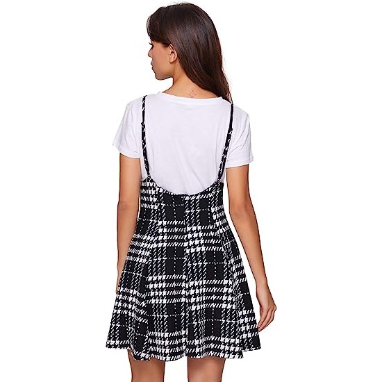 Women's High Waist Ruffle Hem Flared A Line Suspender Skirt