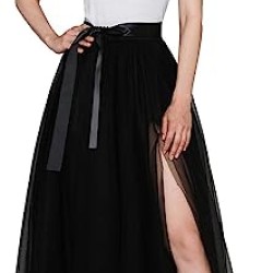 Long Floor Length Wedding Evening Party Prom Tulle Skirt with Slit