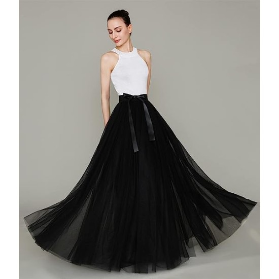 Long Floor Length Wedding Evening Party Prom Tulle Skirt with Slit