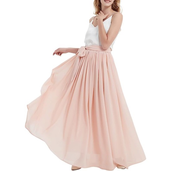 Women's  Chiffon High Waist Floor Length Pleated Summer Beach Skirt