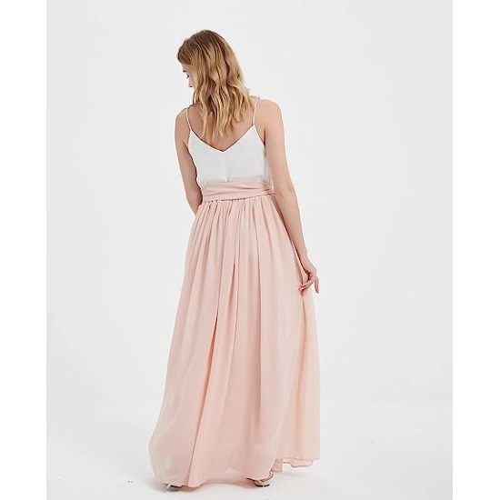 Women's  Chiffon High Waist Floor Length Pleated Summer Beach Skirt