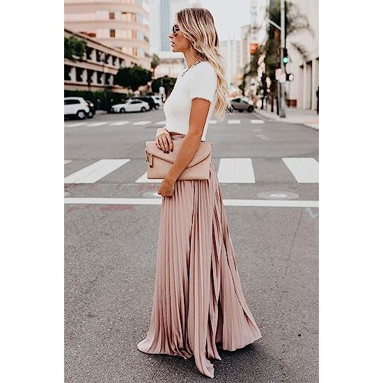 Women's High Waist Flowy Pleated Chiffon Maxi Skirt