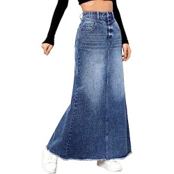 Women's Casual Raw Hem High Waist Jean Skirt