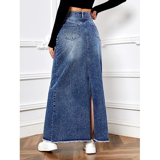 Women's Casual Raw Hem High Waist Jean Skirt