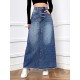 Women's Casual Raw Hem High Waist Jean Skirt