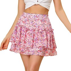 Floral Skirt for Women's Tiered Ruffle Cute Summer Mini Skirt