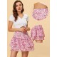 Floral Skirt for Women's Tiered Ruffle Cute Summer Mini Skirt