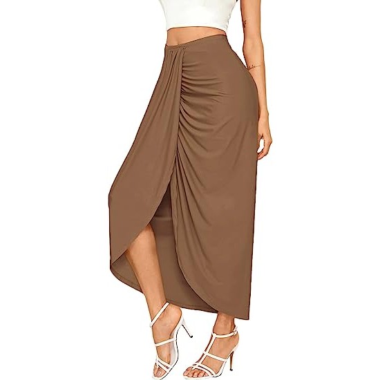 Women's Casual Slit Wrap Asymmetrical Elastic High Waist Skirt