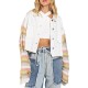 Womens Rainbow Sweater Sleeve Crop Denim Jacket