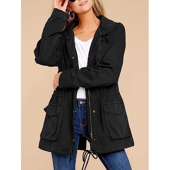 Womens Hoodies Zip Up Parka Casual Drawstring Coat